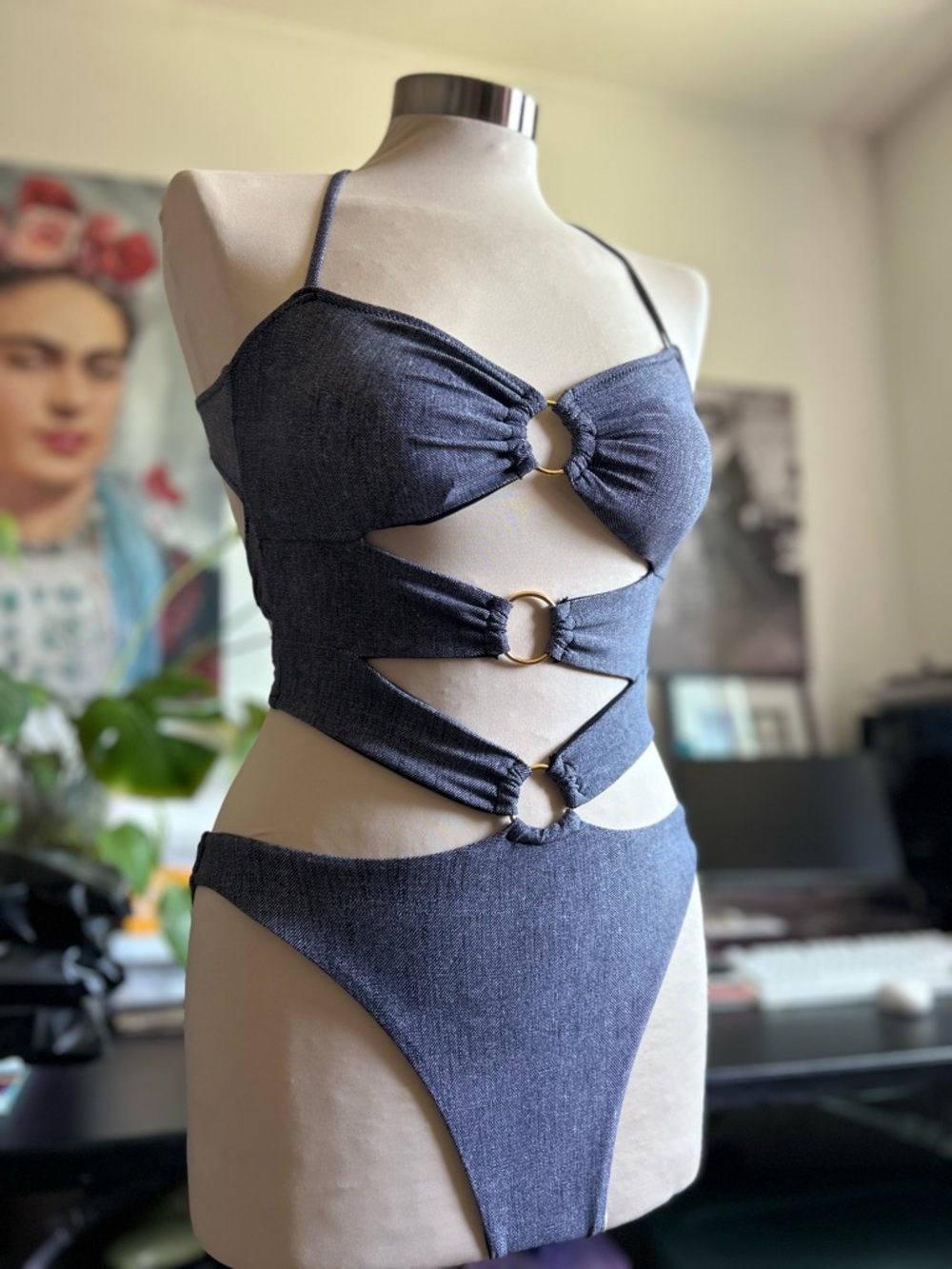 Yira grey textured metallic bikini with cut out details size Small